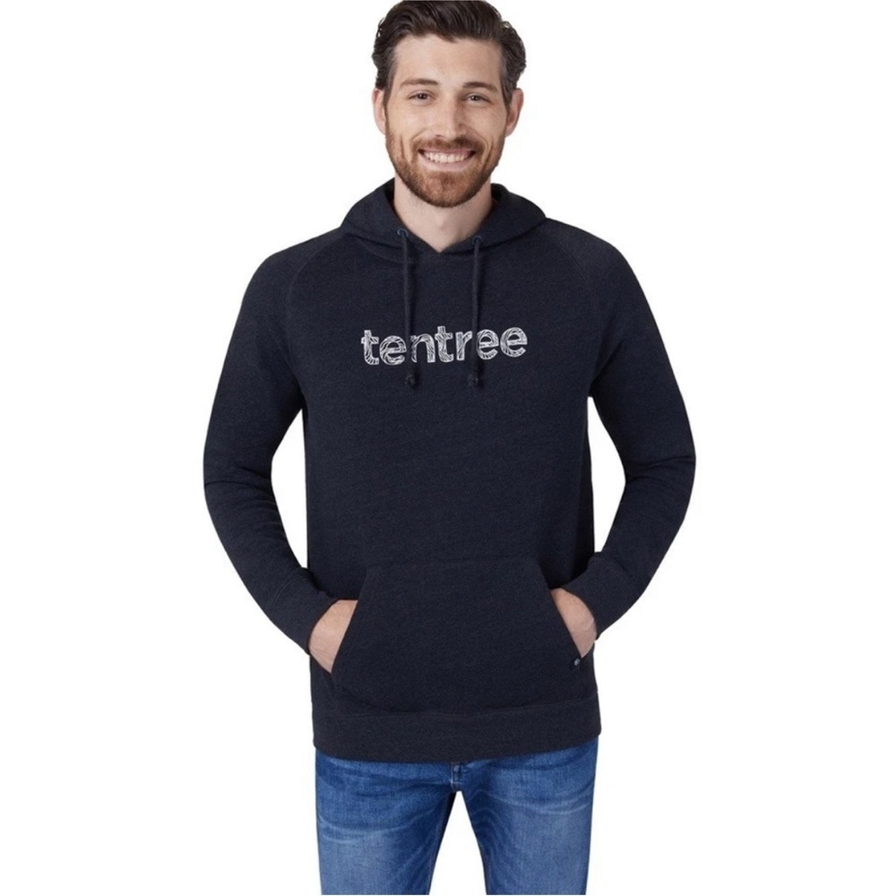 Size L Tentree Men’s Grey‎ Logo Hoodie Pullover Kangaroo Pocket Eco Sweatshirt - Picture 2 of 6